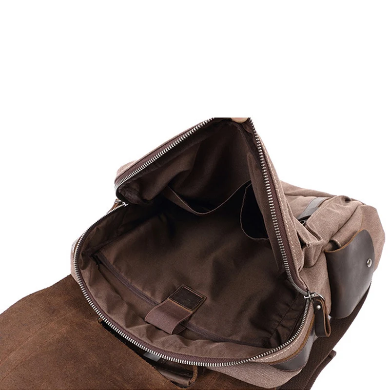 Laptop Rucksack Water Resistant Daypack with Adjustable Buckle Straps Vintage Canvas Backpack with Crazy Horse Leather Flap