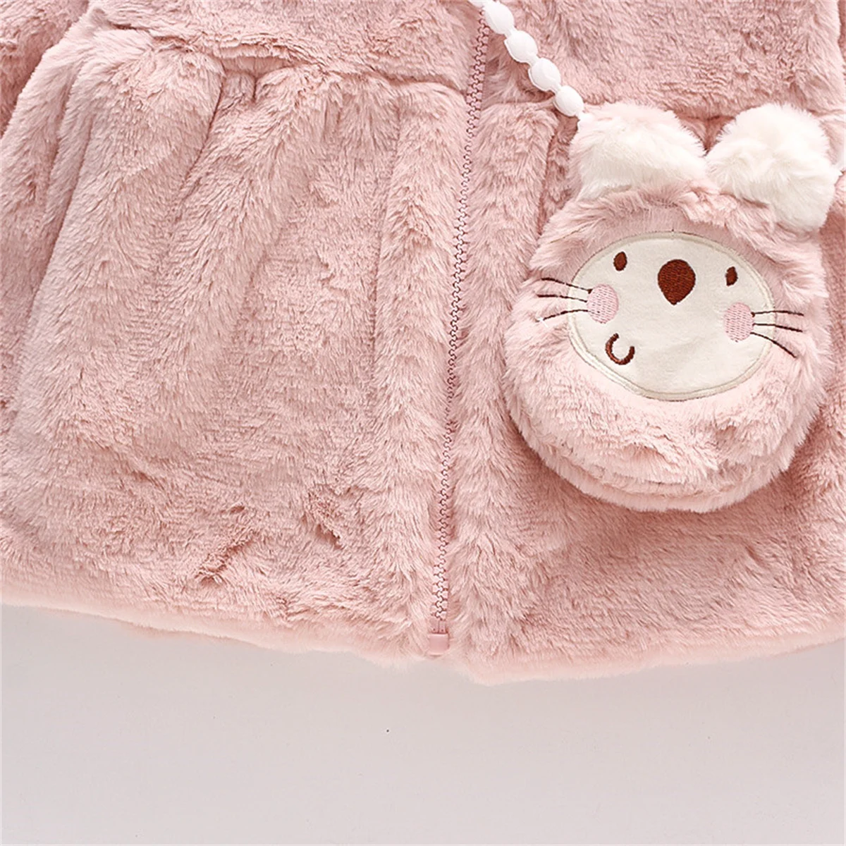 2-Piece Baby Winter Outfit Girl Baby Artificial Fur Fleece Jacket+Cute Bag Girl Solid Color Warm Cute Daily Coat