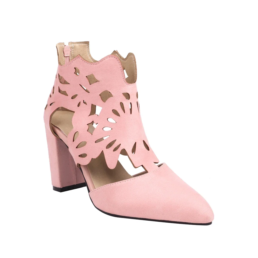 Summer Fashion Cutout Brown Women Sandals Pointed Toe Hollow High Block Heels Lady Party Shoes Plus Size 11 43 46 - view 2