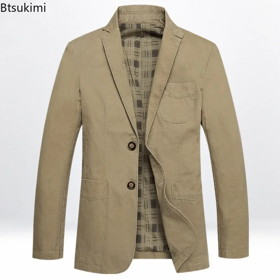 Jaqueta de blazer monocromática masculina, terno de algodão puro, jaqueta business casual fina masculina, streetwear plus size, nova moda