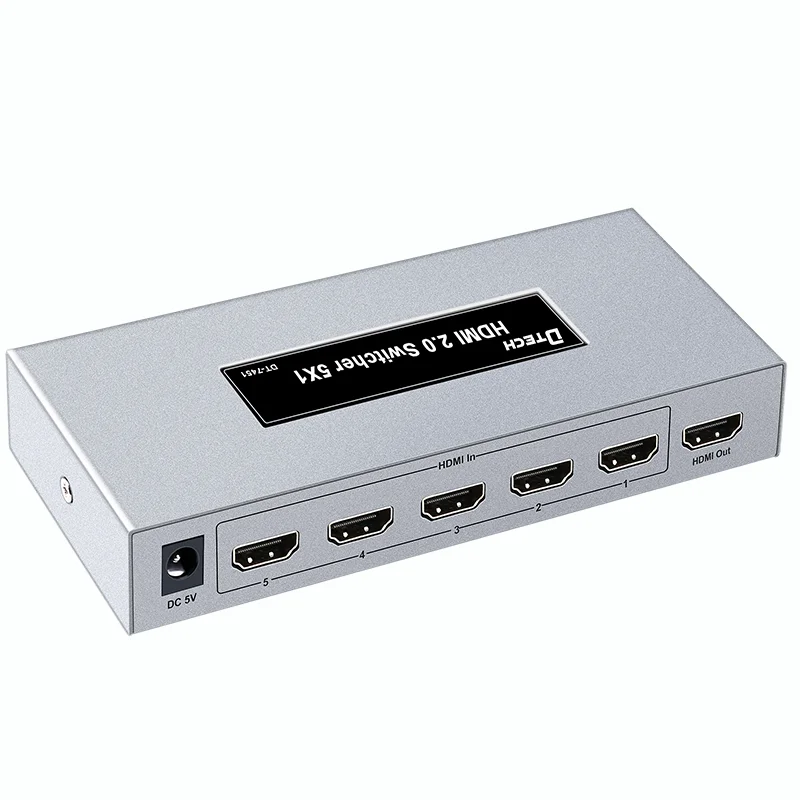 

Разветвитель DTECH HDMI, интеллектуальный 5-портовый 5-портовый коммутатор HDMI 5x1, поддержка 4K, Full HD1080p, 3D с ИК-частотным пультом дистанционного управления 1080P HD