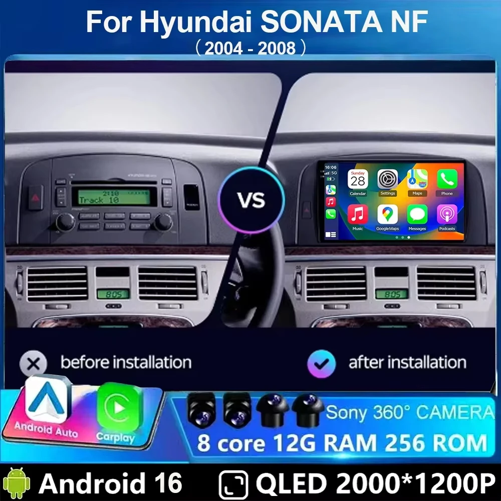 Android 16 For Hyundai SONATA NF 2004 2005 2006 2007 2008 Carplay Car Radio Multimedia Player GPS Navigation BT DSP NO 2DIN DVD