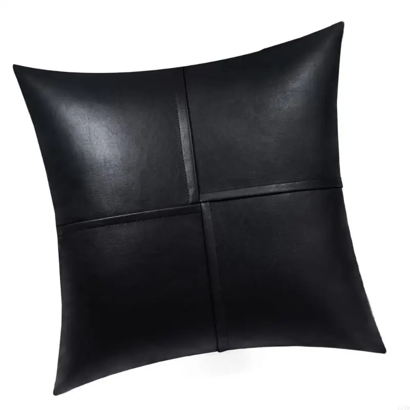 

L74D Decorative Pillow Cover 45x45cm PU Pillowcase for Family Invisible Zippers