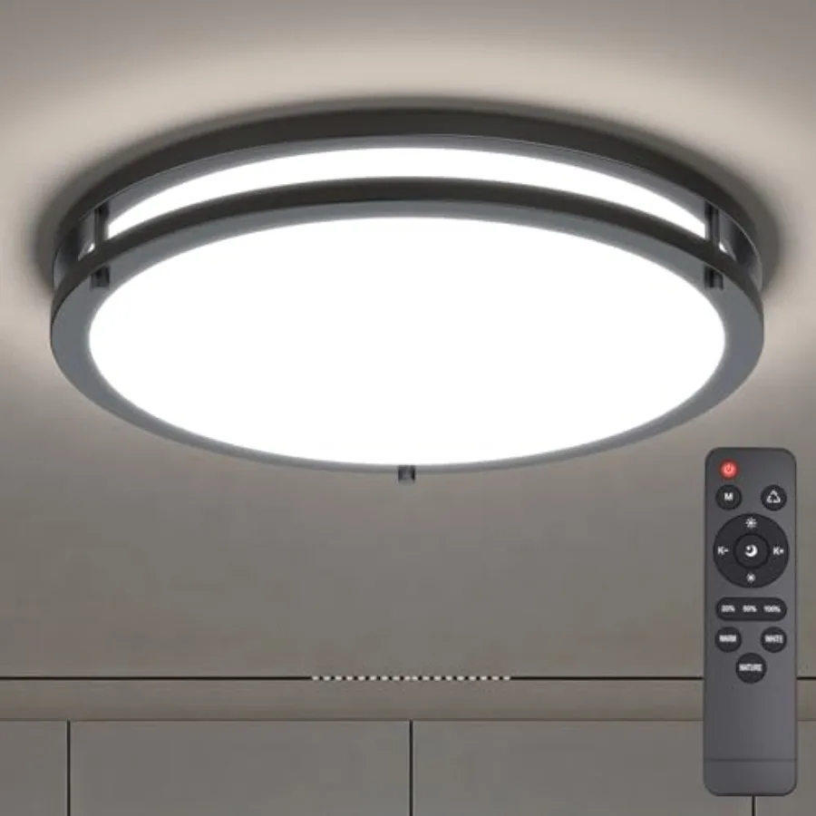 LED Ceiling Light with Remote 13 Inch Flush Mount Ceiling Light Fixture, 24W 3000K-6000K Adjustable Color Temperature, Dimmable