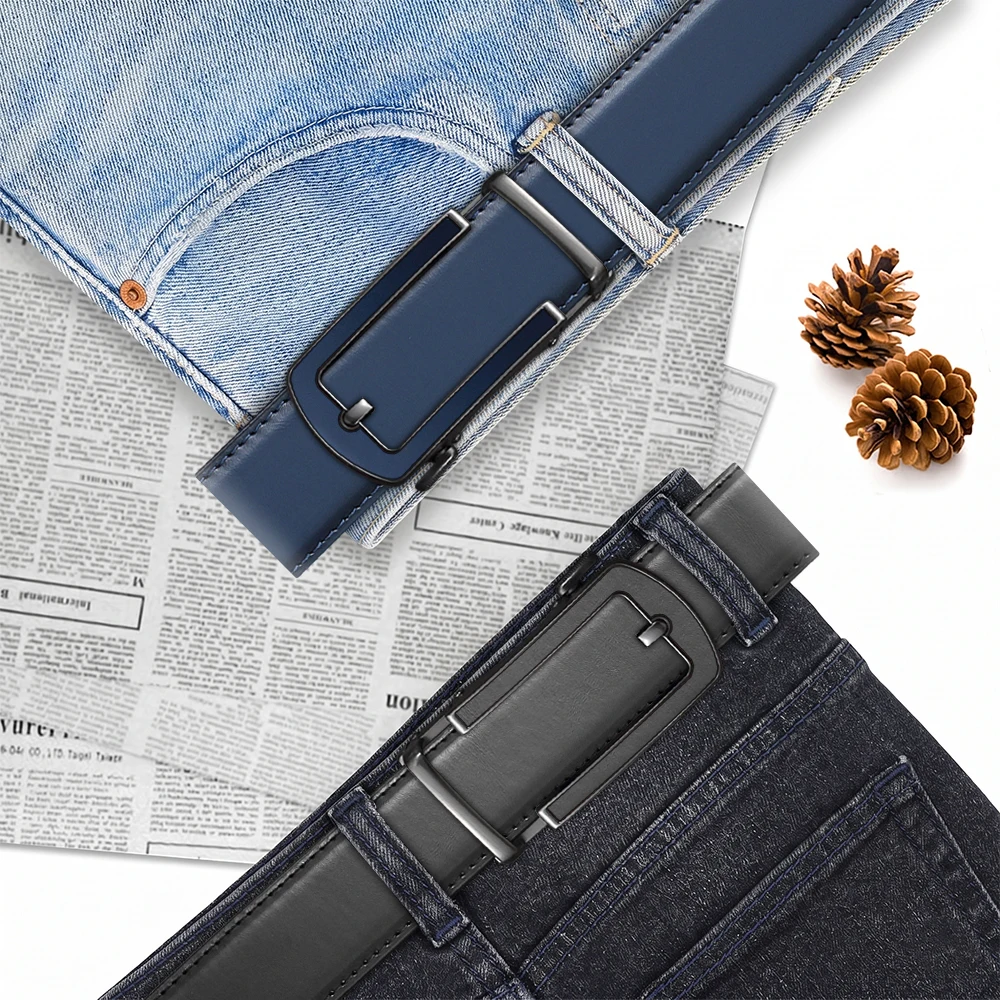 2PCS Men's Genuine Leather Belt With Alloy Square Buckle Comfort Fit For Business & Casual Wear Leather Belts For Men