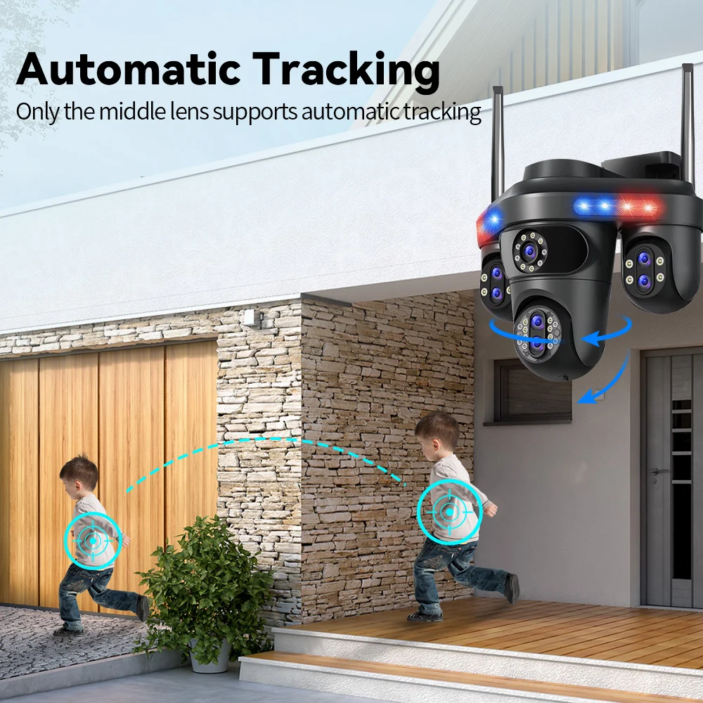 

35MP WiFi Security Camera 10X Optical Zoom 4 Screens 7 Lens Outdoor Wireless Surveillance IP 3 PTZ Detection Auto Tracking CCTV