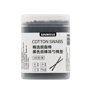 Preto 100 pçs cabeça dupla algodão cotonete feminino maquiagem lipstik algodão botões ponta vara nariz orelha limpeza cuidados de saúde bastoncillos oidos