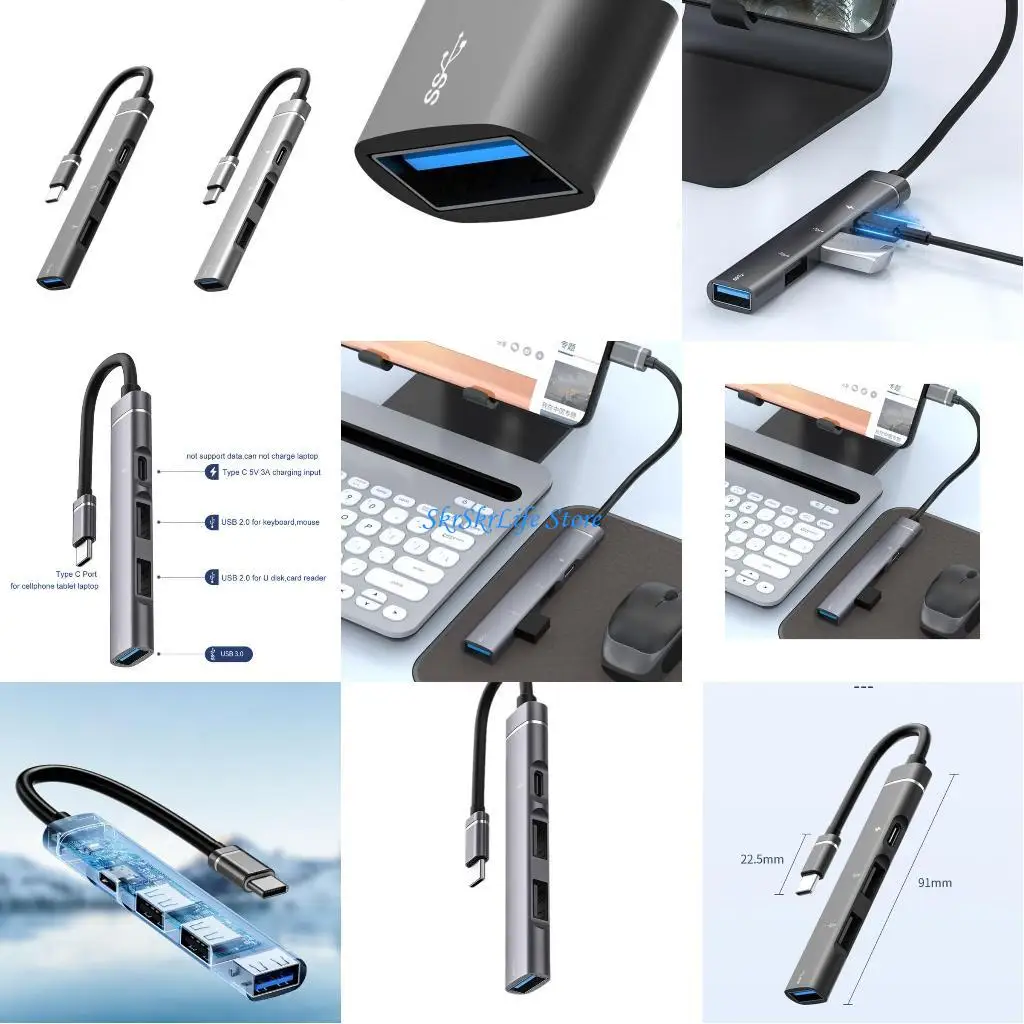 

E65E 4 в 1 USB C HUB USB C Splitter USB C до USB2.0/USB3.0/PD Multiport Adapter для таблеток для ноутбука.