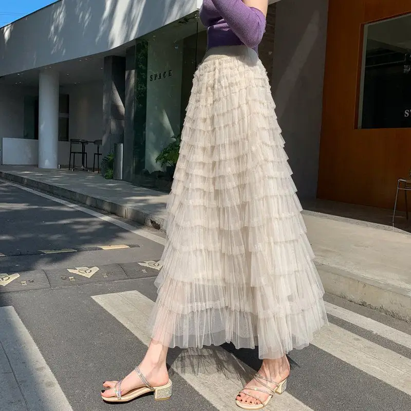 

Ele Me f Skirt Women's Spring Summer Faion New Super Fairy T Long Skirt Slimming Multi-layer Cake Skirt