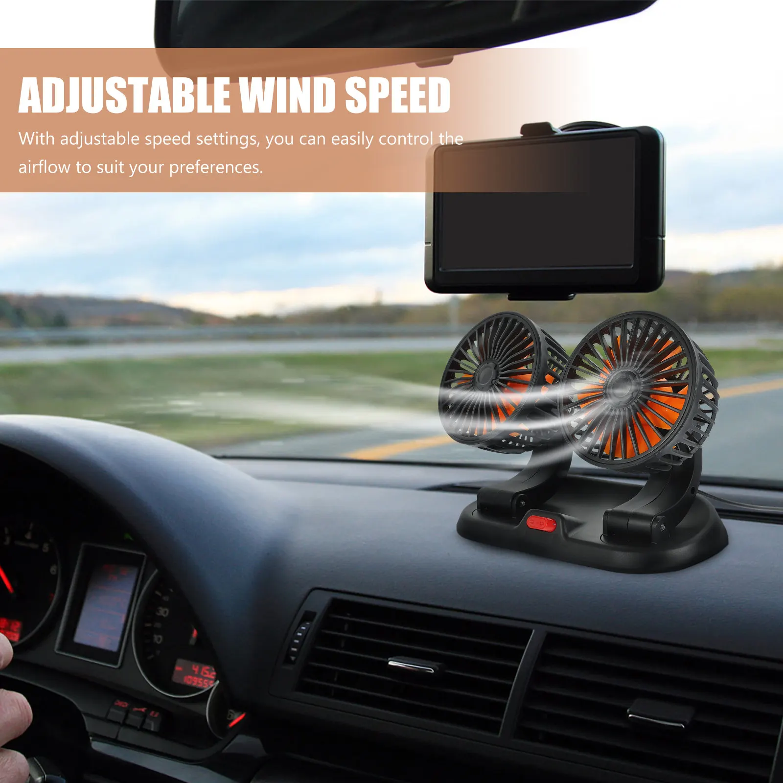 24V Car Fan Dual Head 360 Degree Rotation Adjustable Speed Compact Portable Cooling Fan for Car Interior Truck Fans Defogger
