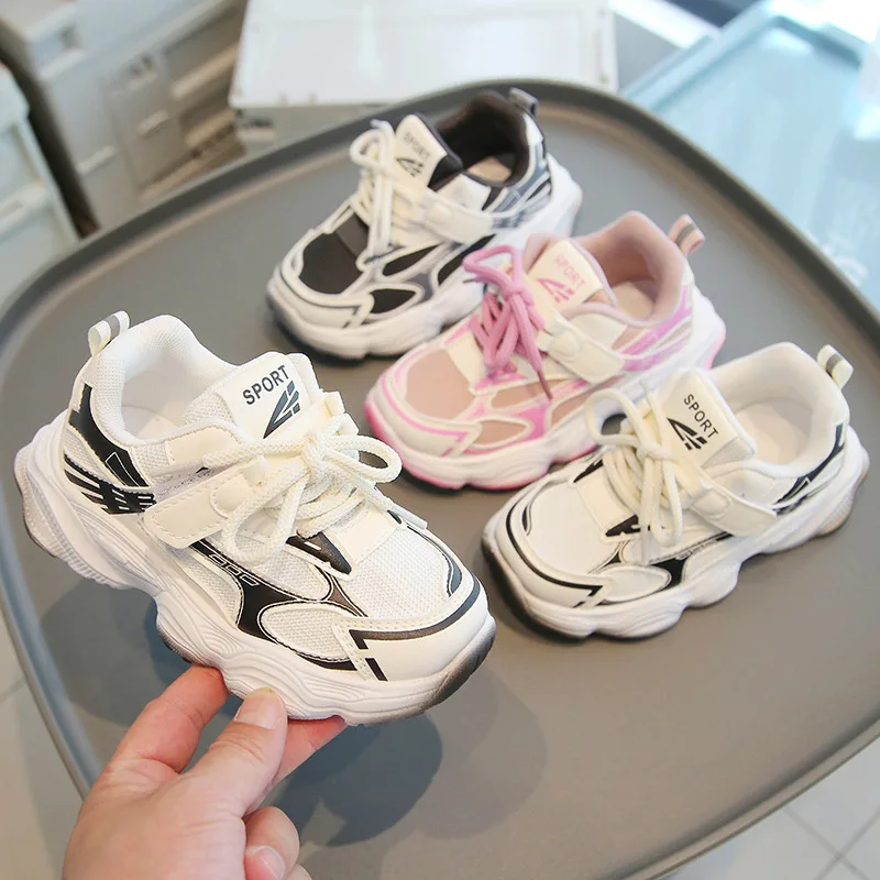 Children's Sneakers2024Spring and Autumn Baby Girl Daddy Shoes Mesh Breathable Boy White Shoes Medium and Large Children's Runni