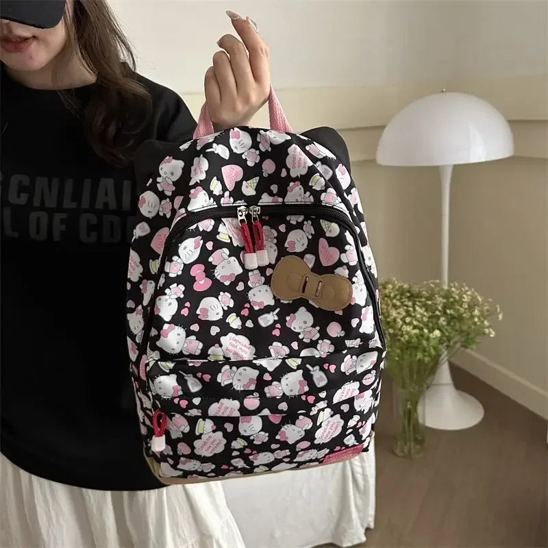 MBTI Cute Hello Kitty Womens Backpack Vintage Hong Kong Style Fashion Casual Backpacks Large Capacity Aesthetic New College Bags