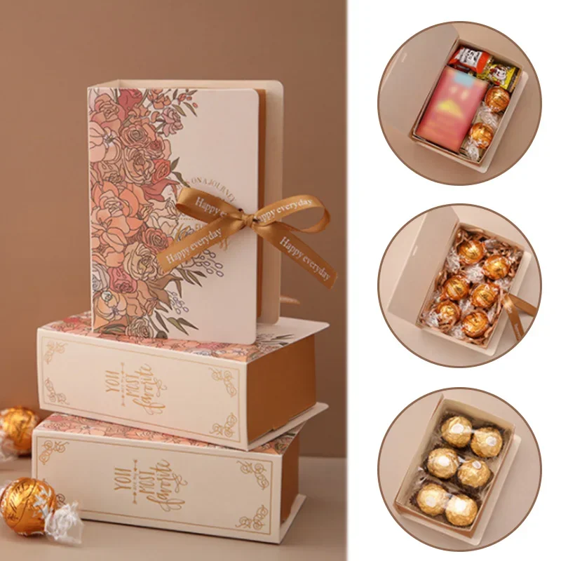 5 Stück Buchförmige Geschenkbox mit Band, Papierkarton, Verpackungsbox für Süßigkeiten, Schokolade, Geschenke für Hochzeit, Geburtstag, Muttertag – Detail 1