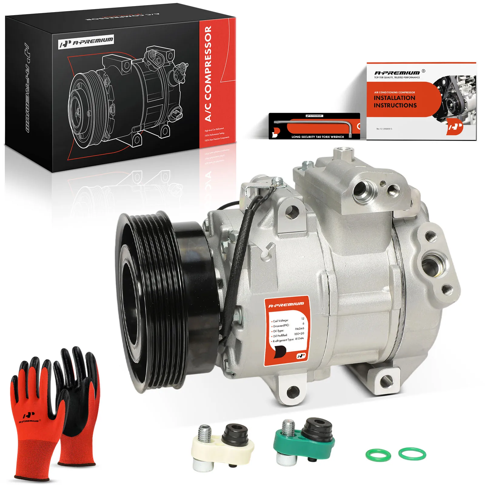 A-Premium AC Compressor with Clutch & 6-Groove Pulley for Kia Rondo 2007-2012