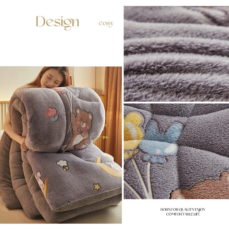 Winter Thicken Quilt Stitch Lamb Wool Double Layer Warm Blanket 150/180/200CM Comforter Throw Blankets for Beds Bedding 이불 Плед