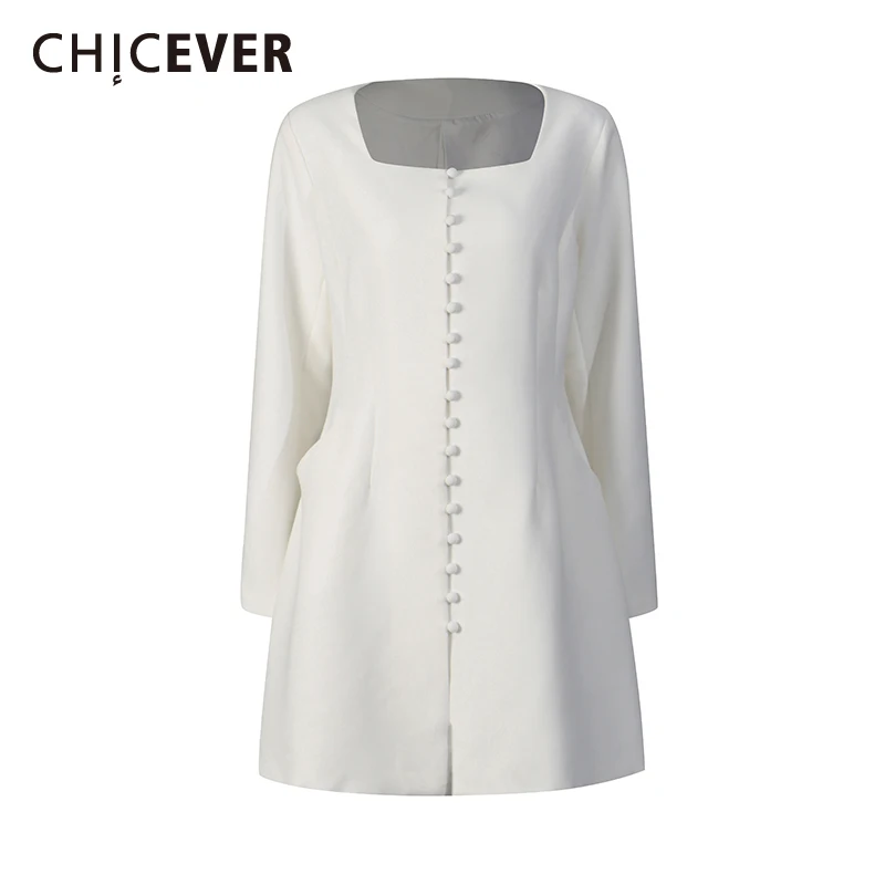 

Платье CHICEVER однотонное, с разрезом, на одной пуговице, с квадратным вырезом, длинным рукавом, свободного кроя, минималистичное, нежное, женское, модное