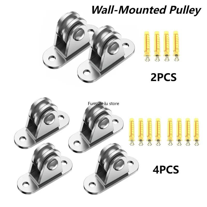 2/4Pcs Heavy Duty Fixed Pulley Detachable Pulley Block Kit Wall-Mounted Pulley Loading 176 Lb for Sliding Gate and Wire Rope