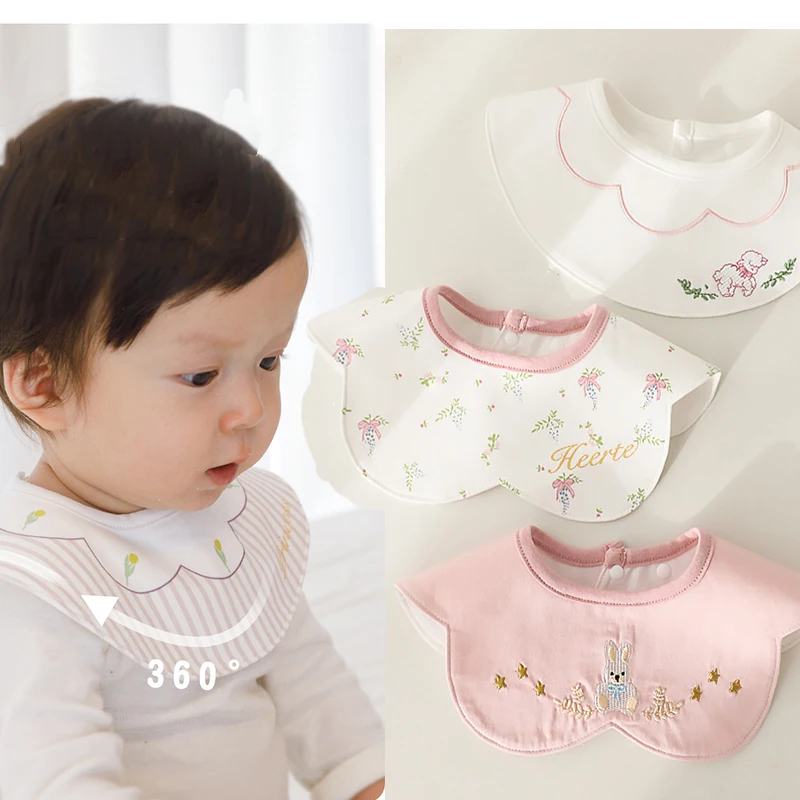 

3Pcs Baby Cotton Bibs Cartoon Embroidery Burp Cloths Adjustable buckle Baby Scarf Boys Girls Care Saliva Towel Kids Accessories
