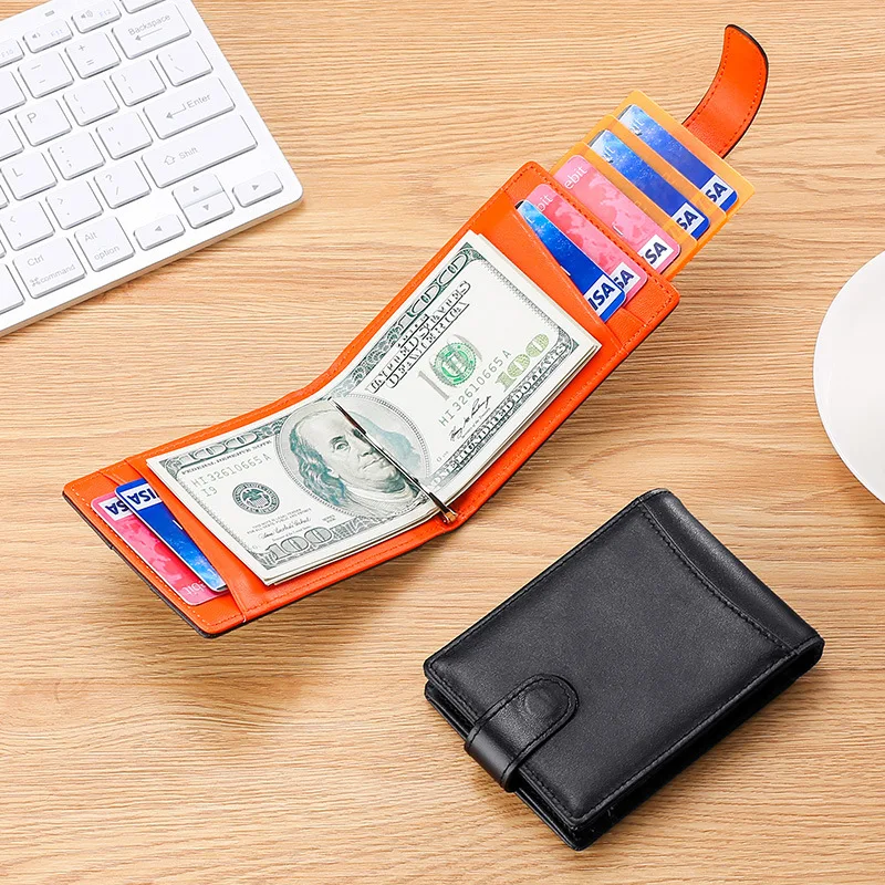 

Genuine Leather Wallets for Men Slim Minimalist Short RFID Blocking Wallet Pull-out Credit Card Holder Purse Man Money Clip