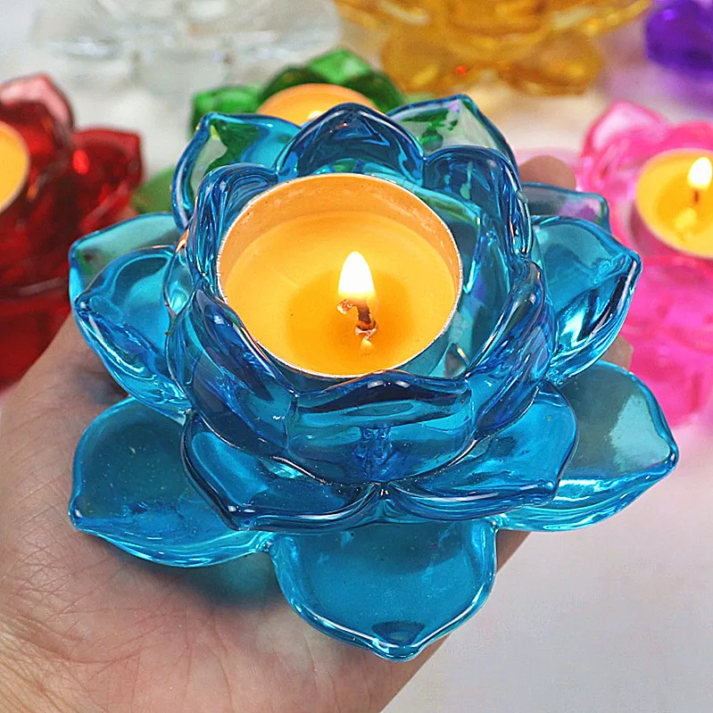 Colorful Crystal Glazed Candlestick Butter Lotus Lamp Holder High Temperature for Lamp Temple Household Candlestick