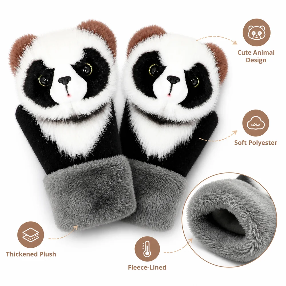 New Fleece Lined Warm Winter Gloves Animal Pattern Korean Style Gloves Thickened Animal Gloves Accessories