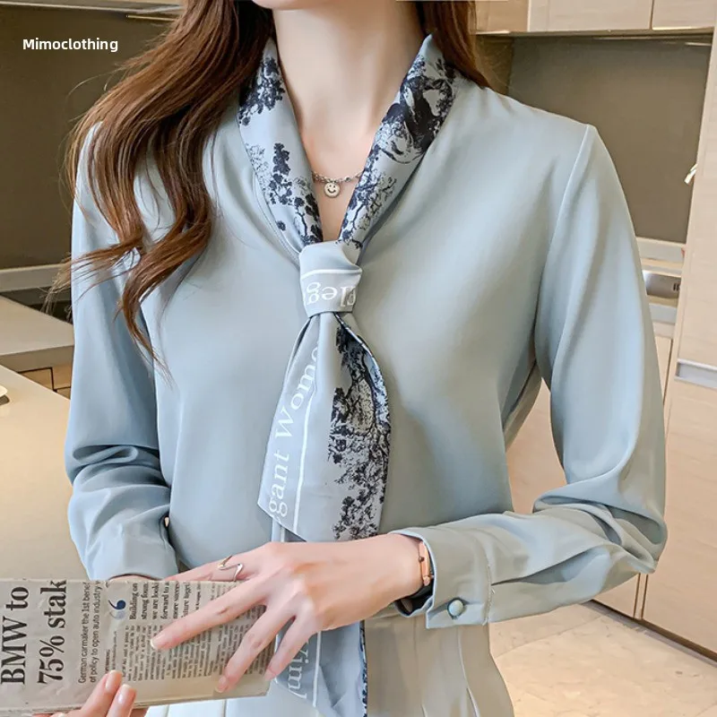 

Ele Collar Long Sve irt Women's Versatile Faionable Slimming Top High-End Feel Small Straight Tube