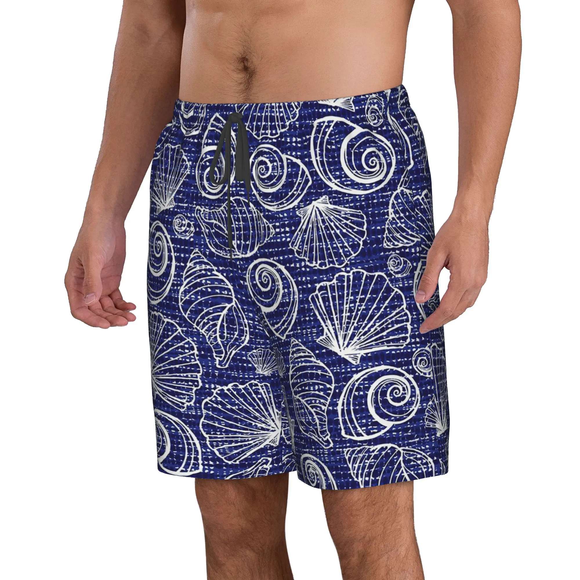 White Sea Shell In Blue Background Trunks Beach Board Shorts Casual Quick Dry Swim Summer Men Pants