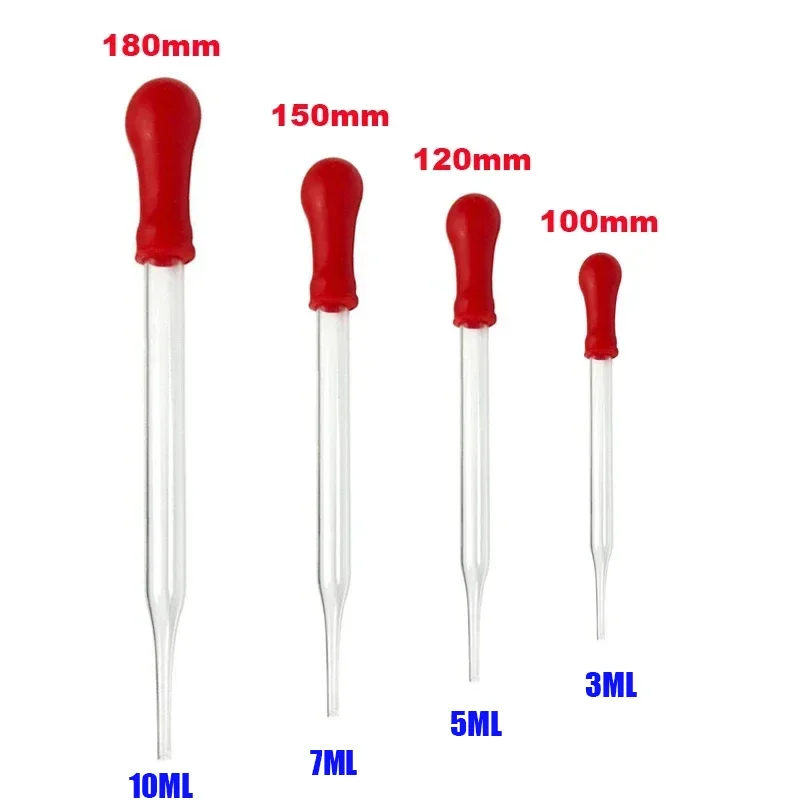 10 Glass Test Tubes with Red Pipette, Frameless Laboratory Transparent Non-toxic Teaching Equipment 100mm/120mm/150mm/180mm