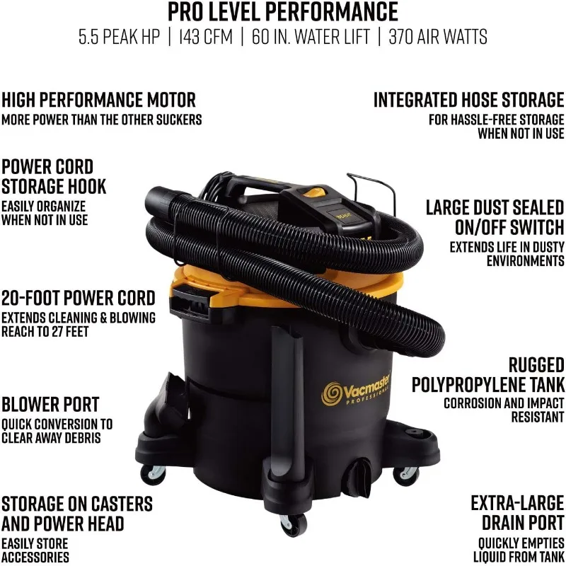 Vacmaster Professional - Professional Wet/Dry Vac, 12 Gallon, Beast Series, 5.5 HP 2-1/2