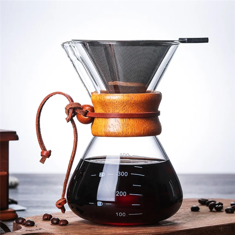 ABWM-صانع القهوة الزجاجي القابل لإعادة الاستخدام المنقط صب أكثر من مجموعة مع مرشح الفولاذ المقاوم للصدأ كوب مرشح بالتنقيط تخدم وعاء للمشاركة #3