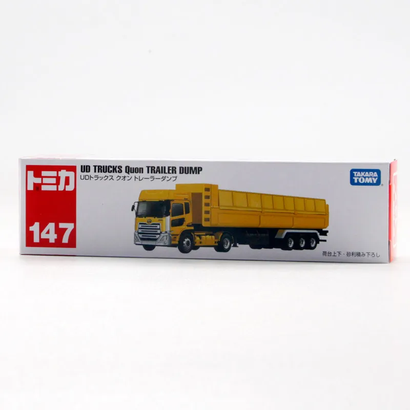 Original TAKARA TOMY Long Type Tomica No.147 UD Trucks Quon Trailer Dump 1/?? Diecast Alloy Construction Vehicle with Removable