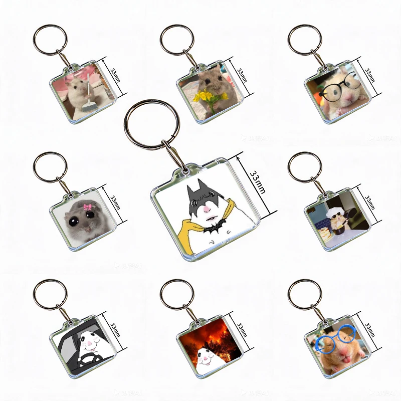 Creative Funny Hamster Meme Acrylic Keychain Handmade Hanging for Clothes Backpack Decoration Accessories Gifts with Friends