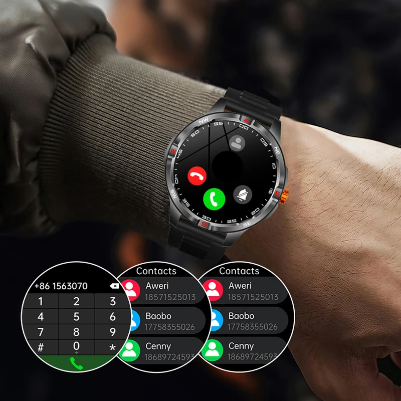 ساعة ذكية عسكرية قوية للرجال بلوتوث مكالمة بطارية 1000 مللي أمبير في الساعة 100 يوم وقت الانتظار شاشة 1.46 بوصة IP68 حركة مقاومة للماء t