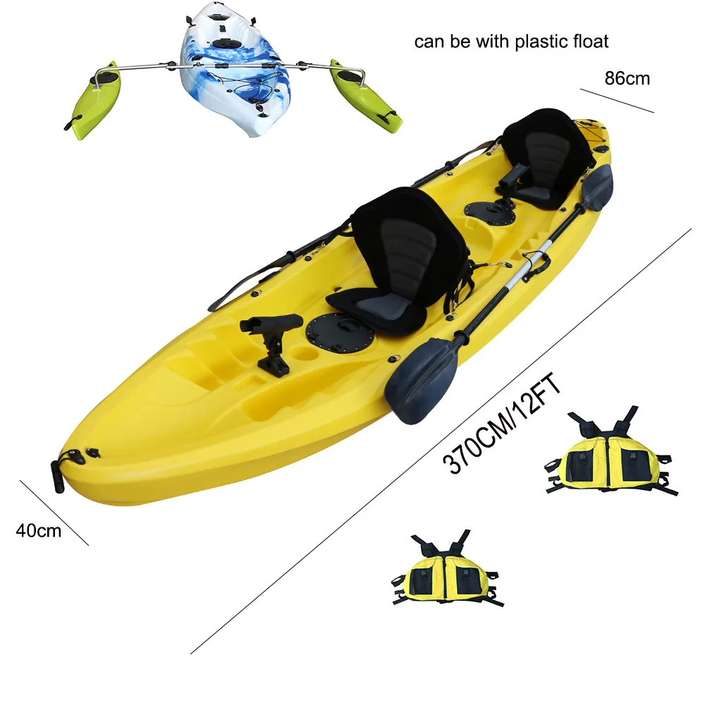 VICKING KAYAK 12FT Polyethylene Double Seat 3-Person Sit-on-Top Fishing & Touring Tandem Kayak With 2-Year Warranty