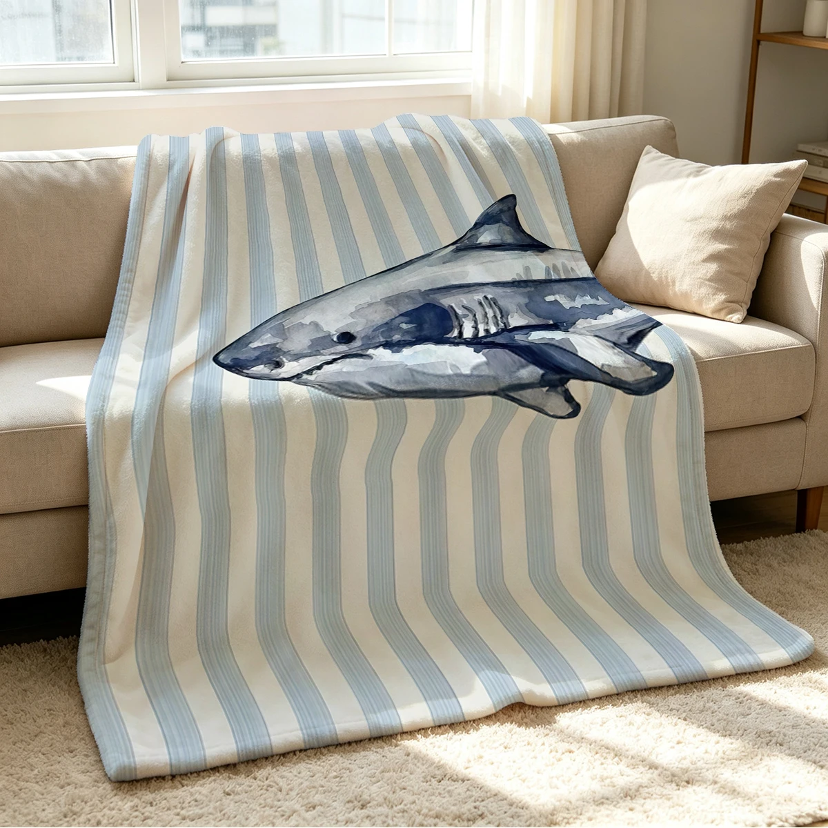 Ocean Sketch Blanket Soft Cozy Throw for Sofa Bed Festive Holiday Decor Gift for Kids and Adults,Lightweight and Warm