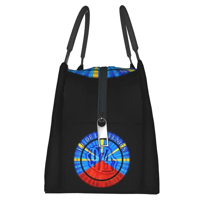 Custom 974 Reunion Island Flag Lunch Bag Men Women Thermal Cooler Insulated Lunch Boxes for Picnic Camping Work Travel