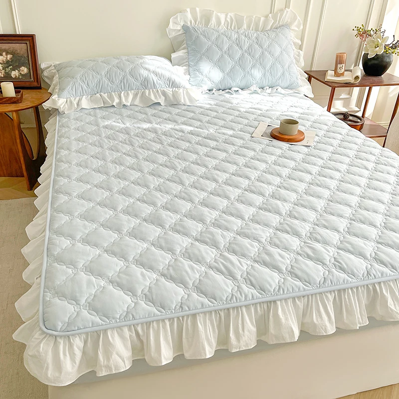 100%Cotton Mattress Cover with Lace Ruffles Queen/King Size Thickness Quilted Mattress Protector Cotton cubre colchon침대커버