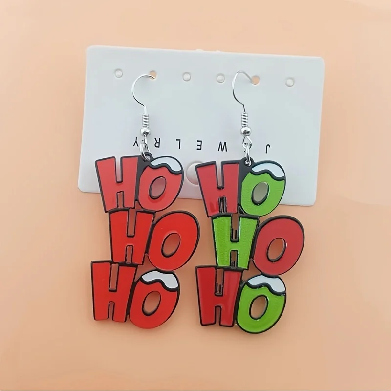 10pcs Christmas series HOHO hanging style women's earrings, acrylic classic style, feather free, jewelry for holidays and party