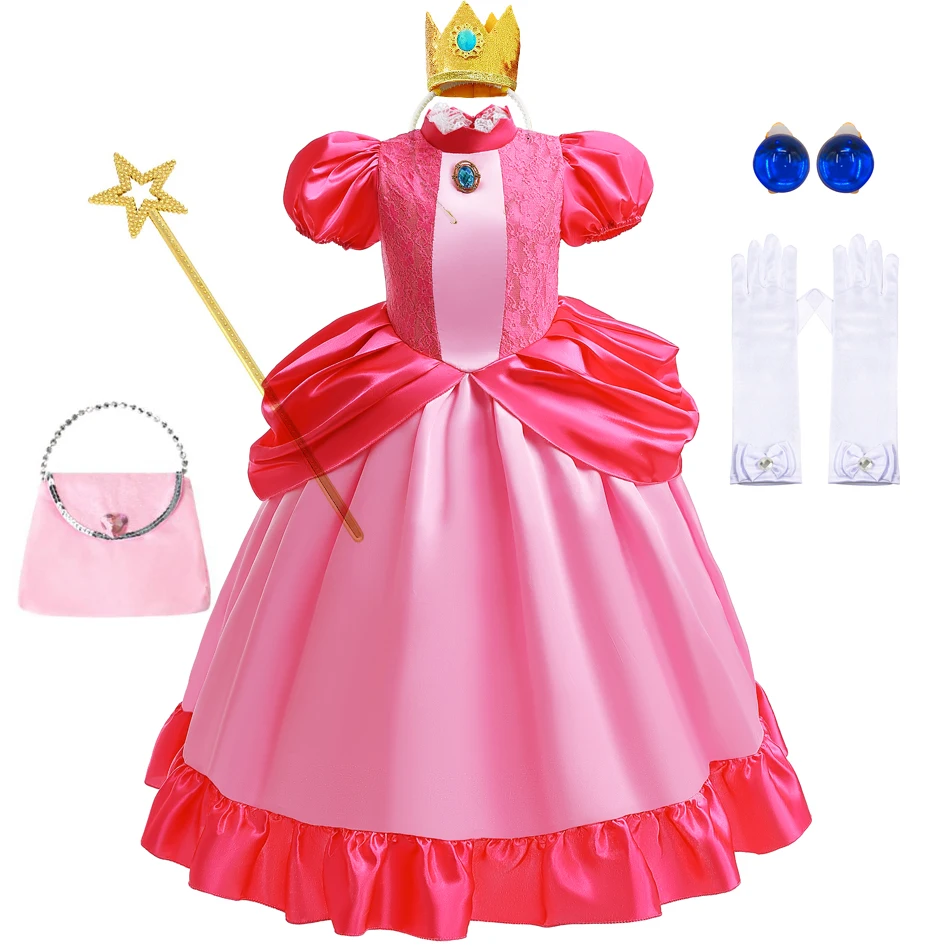 Princess Dress For Girl Halloween Peach Cosplay Costume Kids Birthday Carnival Party Outfits Children Stage Performance Clothes