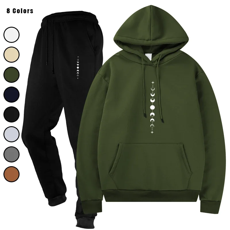 

Basic Fleece Hoodies And SweatPants Set Men's Jogging Sportswear Basic Fleece Track Suit Unisex Ensemble