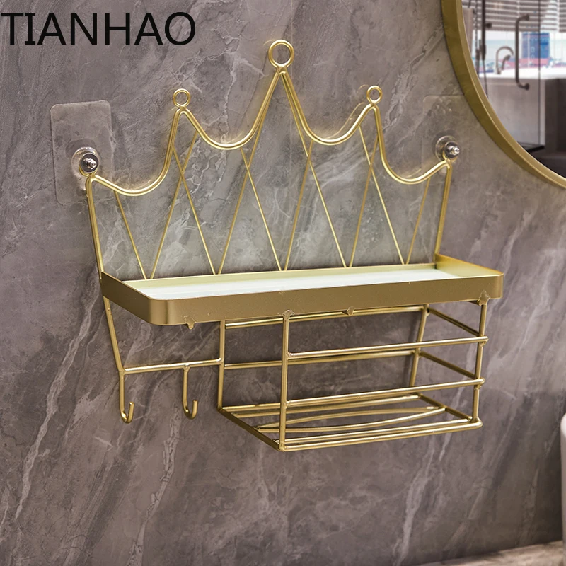 Non perforated toilet shelf decoration toilet washroom washbasin wall cosmetics bathroom storage artifact