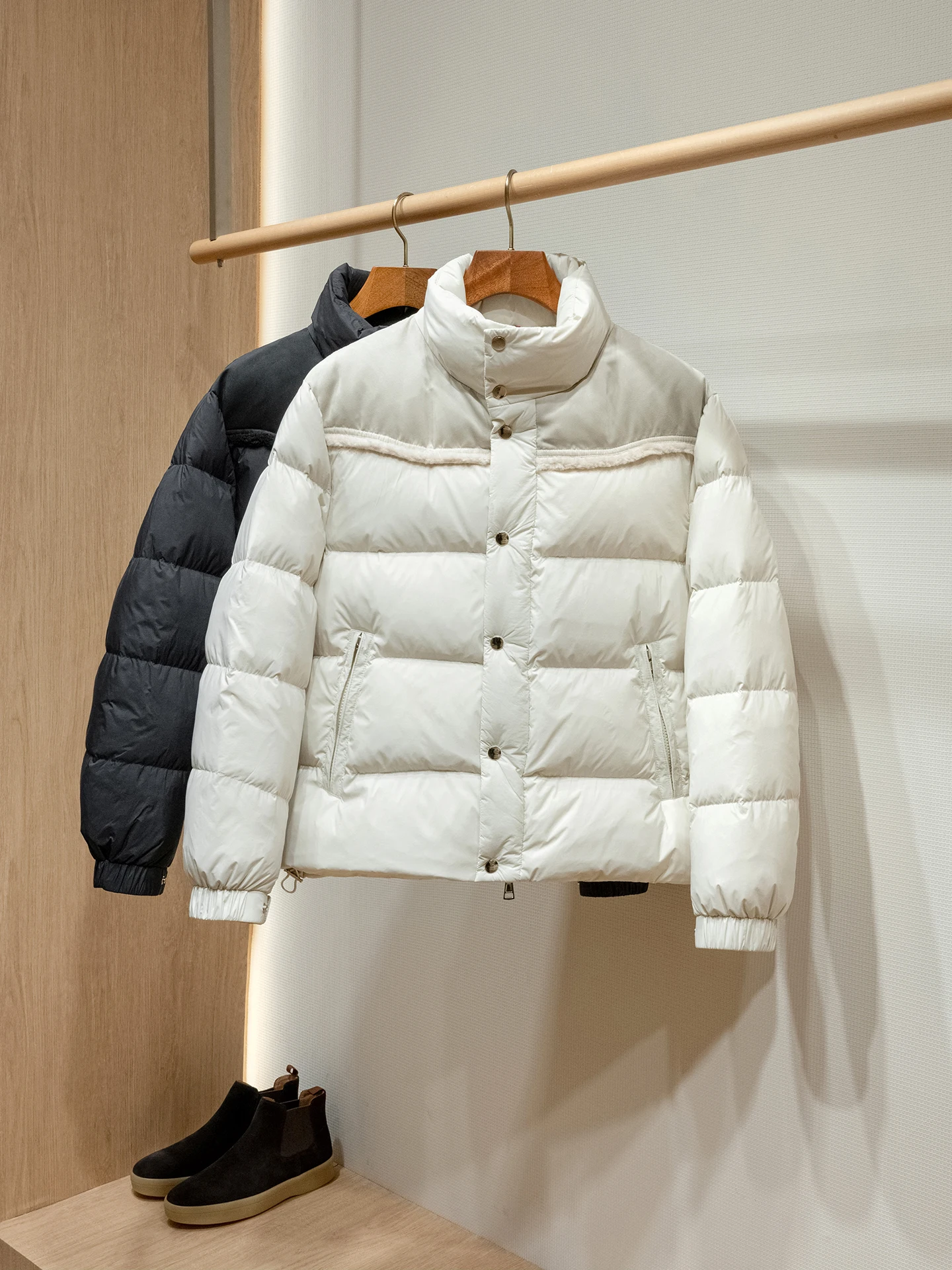 

High Loafly Warm White Goose down Jacket Men's Patchwork Color Stitching Stand Collar Bread Style down Coat Outdoor Sports