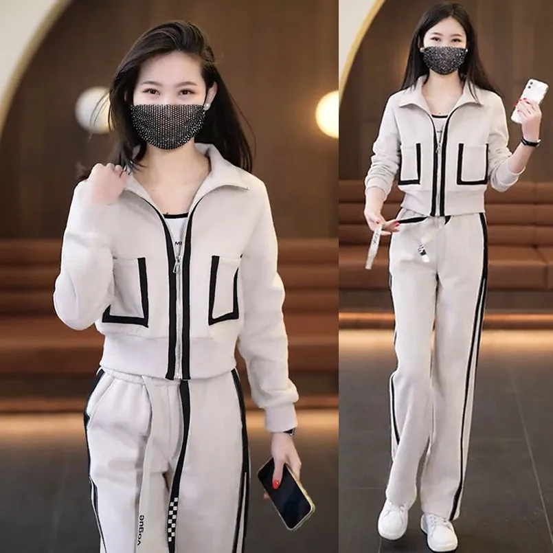 2023 Spring and Autumn Korean Edition New Casual Sportswear Set Loose Wide Leg Pants Fashion Style Women's Two Piece Set Trend