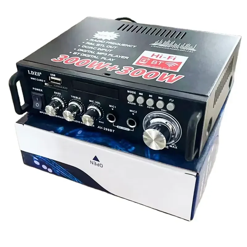 LDZS Professional Amplifier Audio Stereo Power BT FM Radio 2CH Home Theater Amplifiers Mini Amplificador AV-298BT