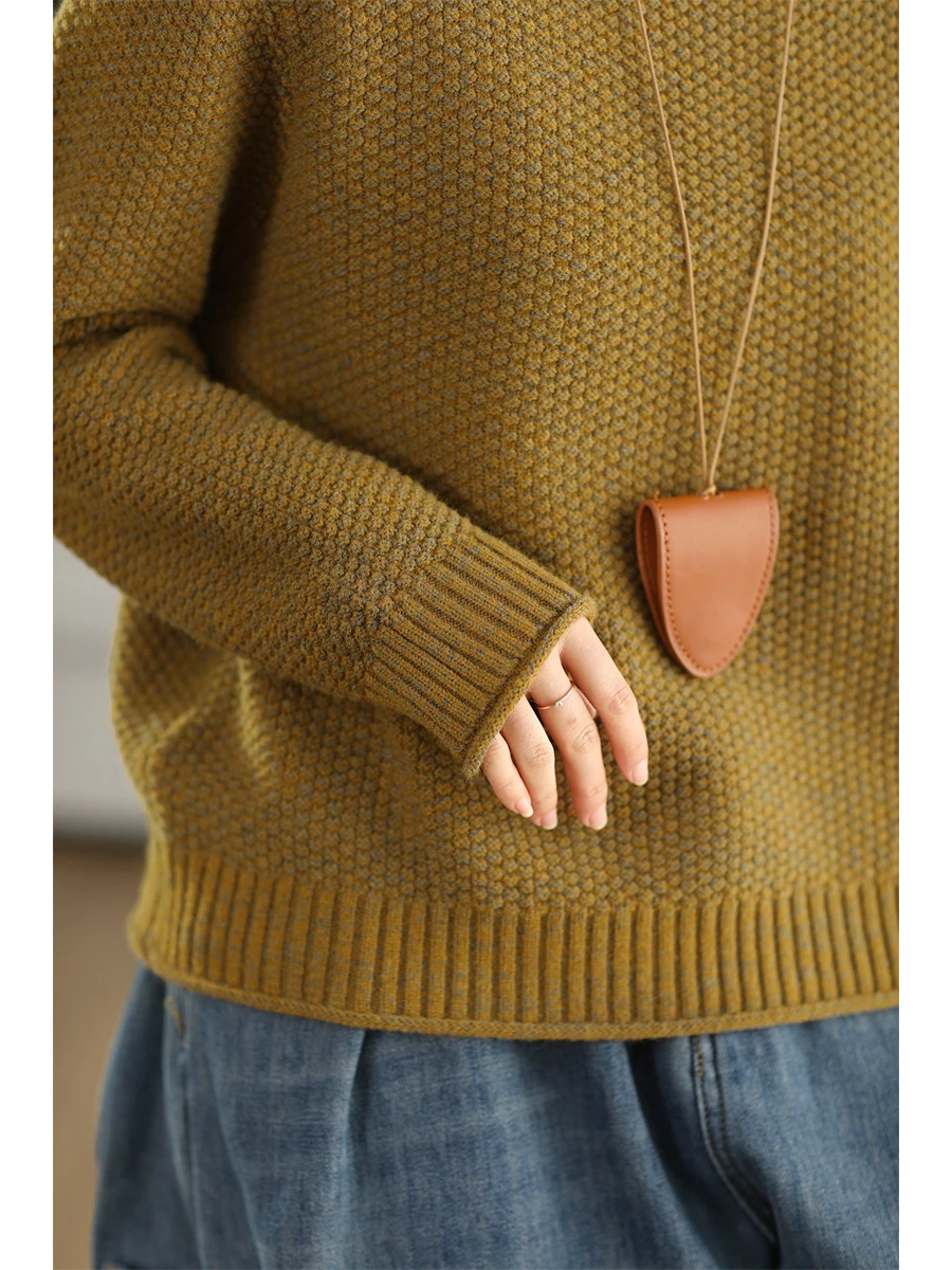 Femmes Vintage Mori fille couleur unie tricoté pull pulls automne nouveau col mi-haut à manches longues décontracté ample tricots hauts