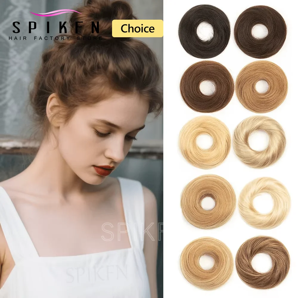 Scrunchie dritto Updo con elastico Estensione Capelli umani Coda di cavallo Chignon Ciambella Capelli disordinati Chignon Pezzi di capelli