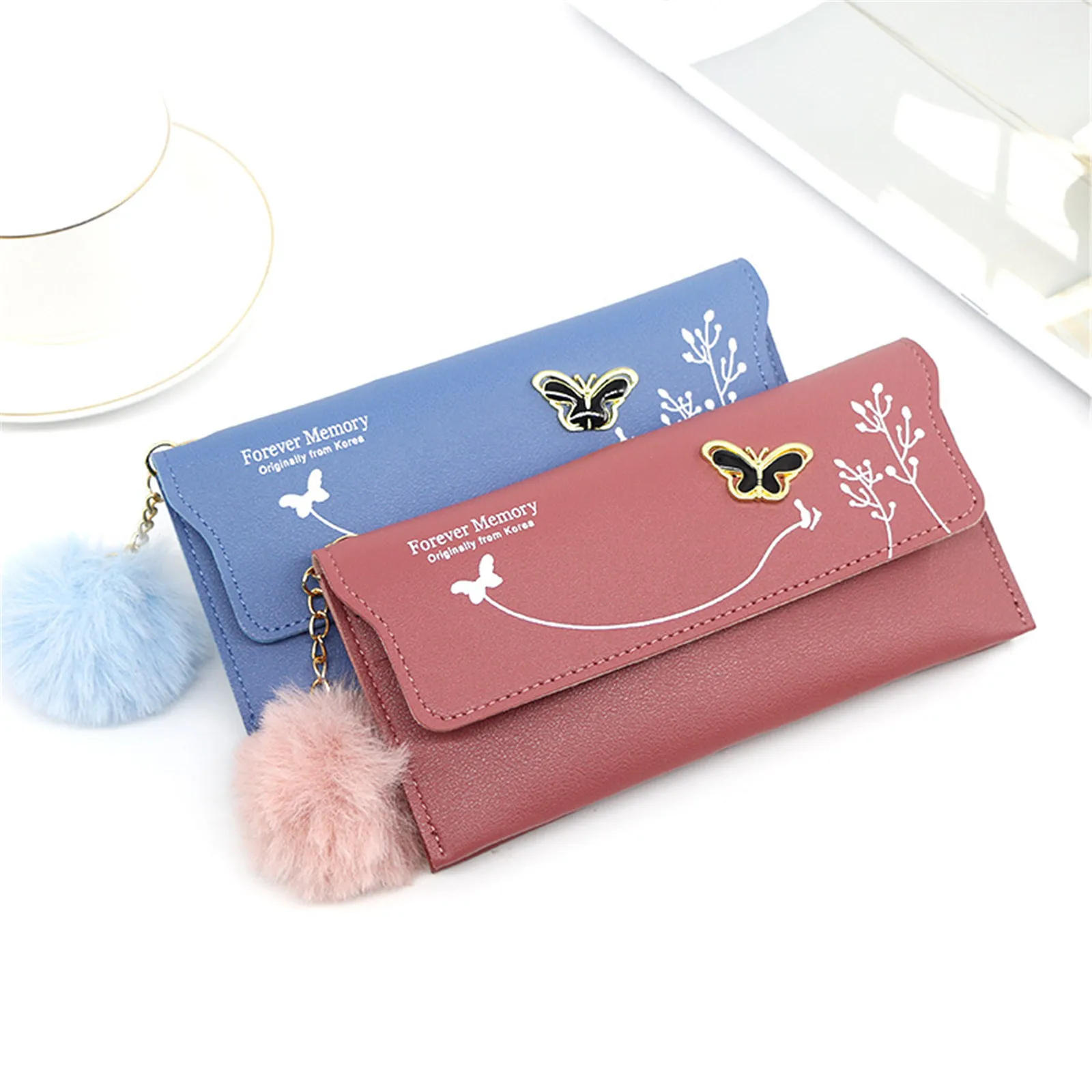 Fashion Women Wallets With Bow Tie Long Tri-Fold Wallet Purse Fresh Pu Leather Female Clutch Card Holder Versatile Shopping Bags