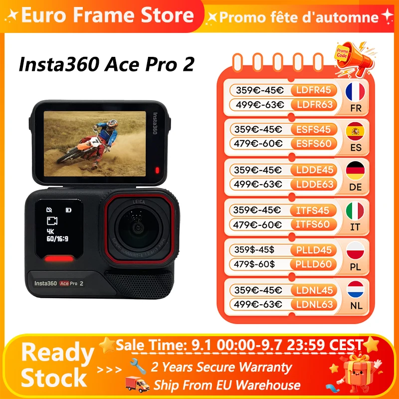 Insta360 Ace Pro 2, videocamera d'azione impermeabile 8K, doppio chip AI, sensore da 1/1,3 pollici, AcePro 2 Nuovo