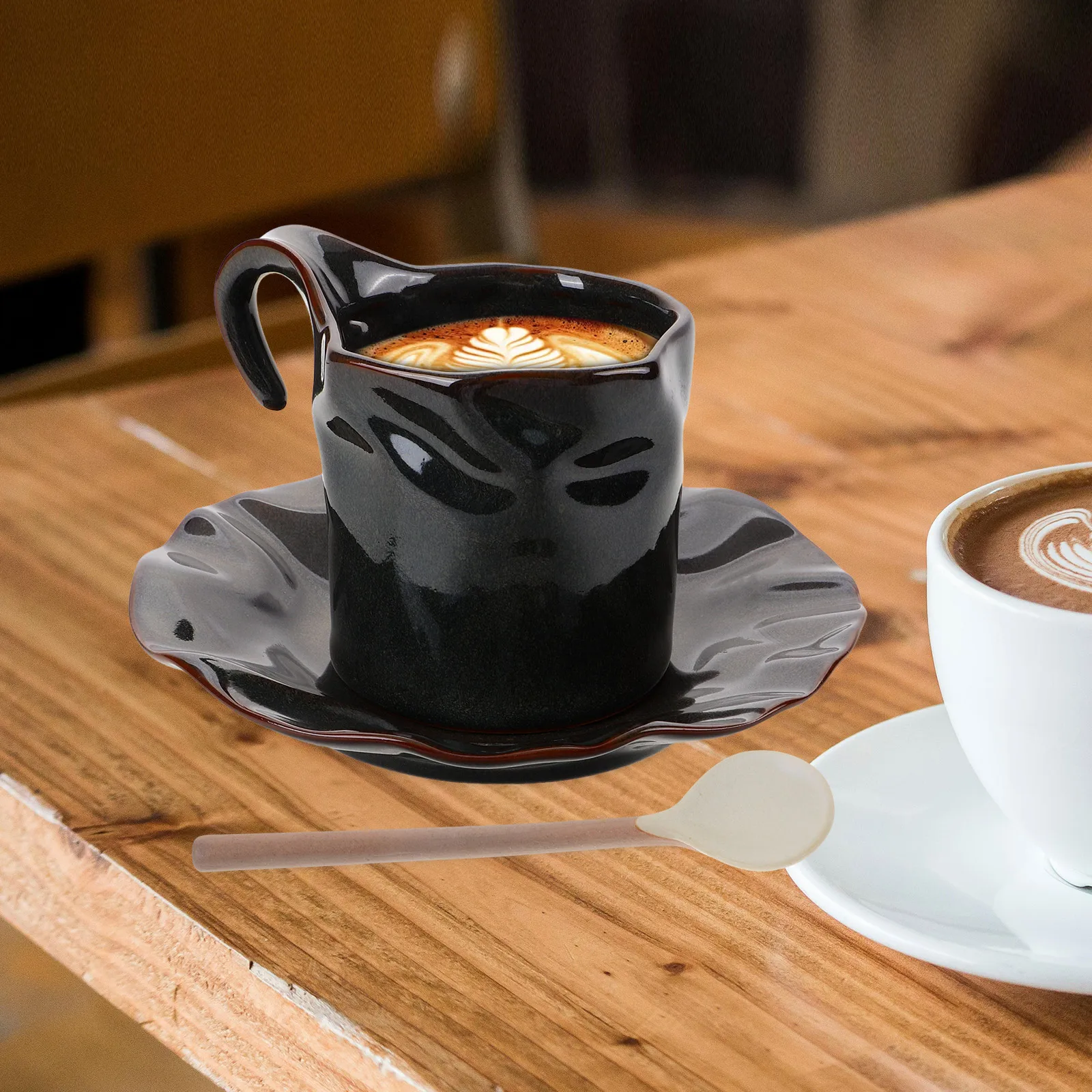 

Cup Saucer Vintage Coarse Ceramic Retro Style Smooth Rim Easy Maintenance Home Coffee Shop Restaurant Use Decorative Simple