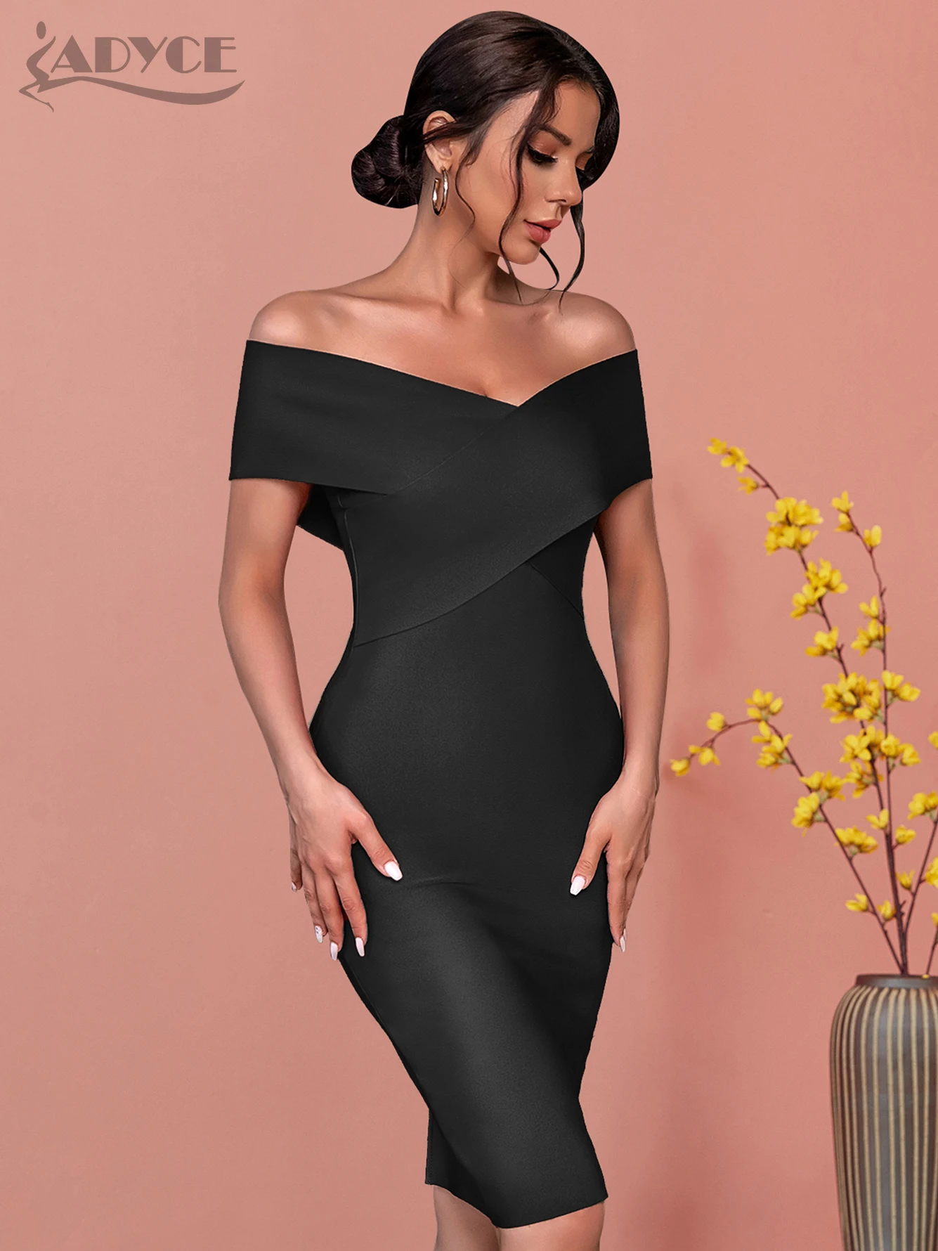 Adyce New Summer Off Shoulder Bandage Dress For Women Sexy Short Sleeve Black Celebrity Elegant Club Evening Runway Party Dress